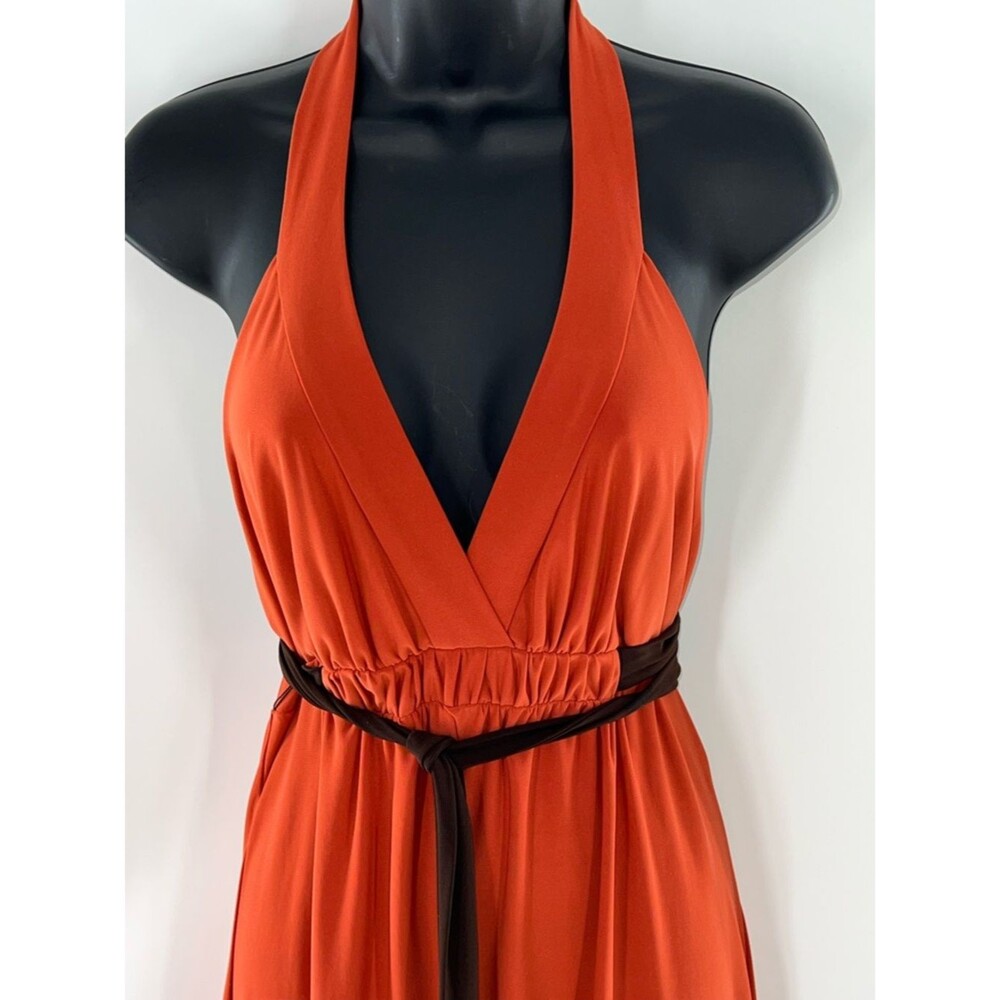 B. Smart Rust Orange Halter Dress with Dark Accent-Size 8